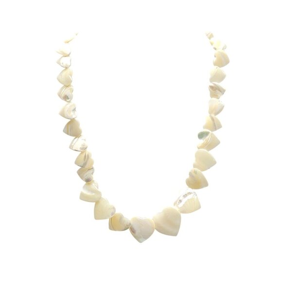 Heart Shaped Mother Of Pearl Beaded Choker Necklace With Gold Tone Clasp - Picture 1 of 6